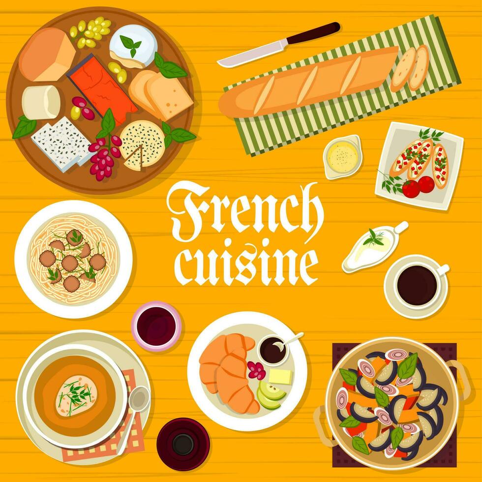 francés cocina menú cubrir con desayuno platos vector