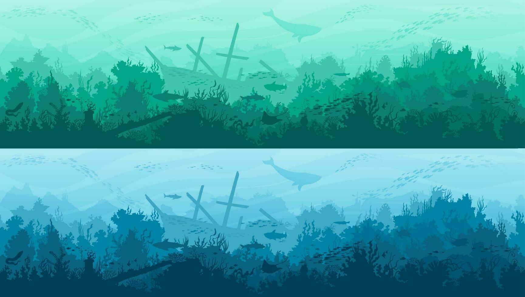Underwater landscape, ocean undersea background vector
