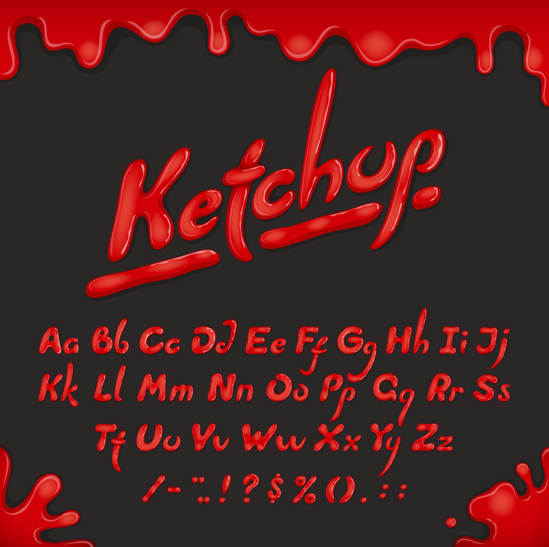 Ketchup font type, typeface, tomato sauce alphabet 23399730 Vector Art
