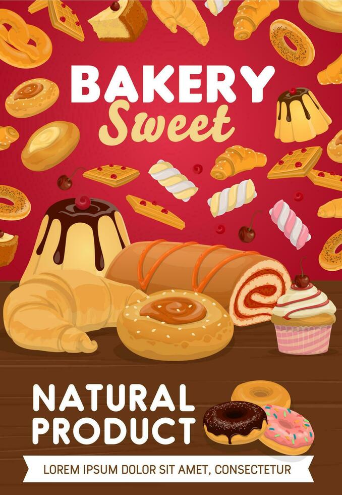 Sweets, desserts and patisserie pastry vector