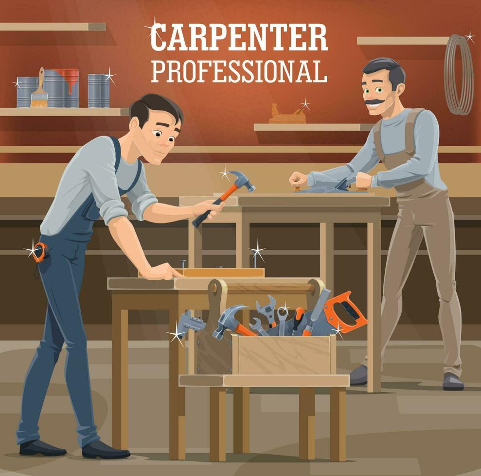 Professional carpenters working in workshop vector