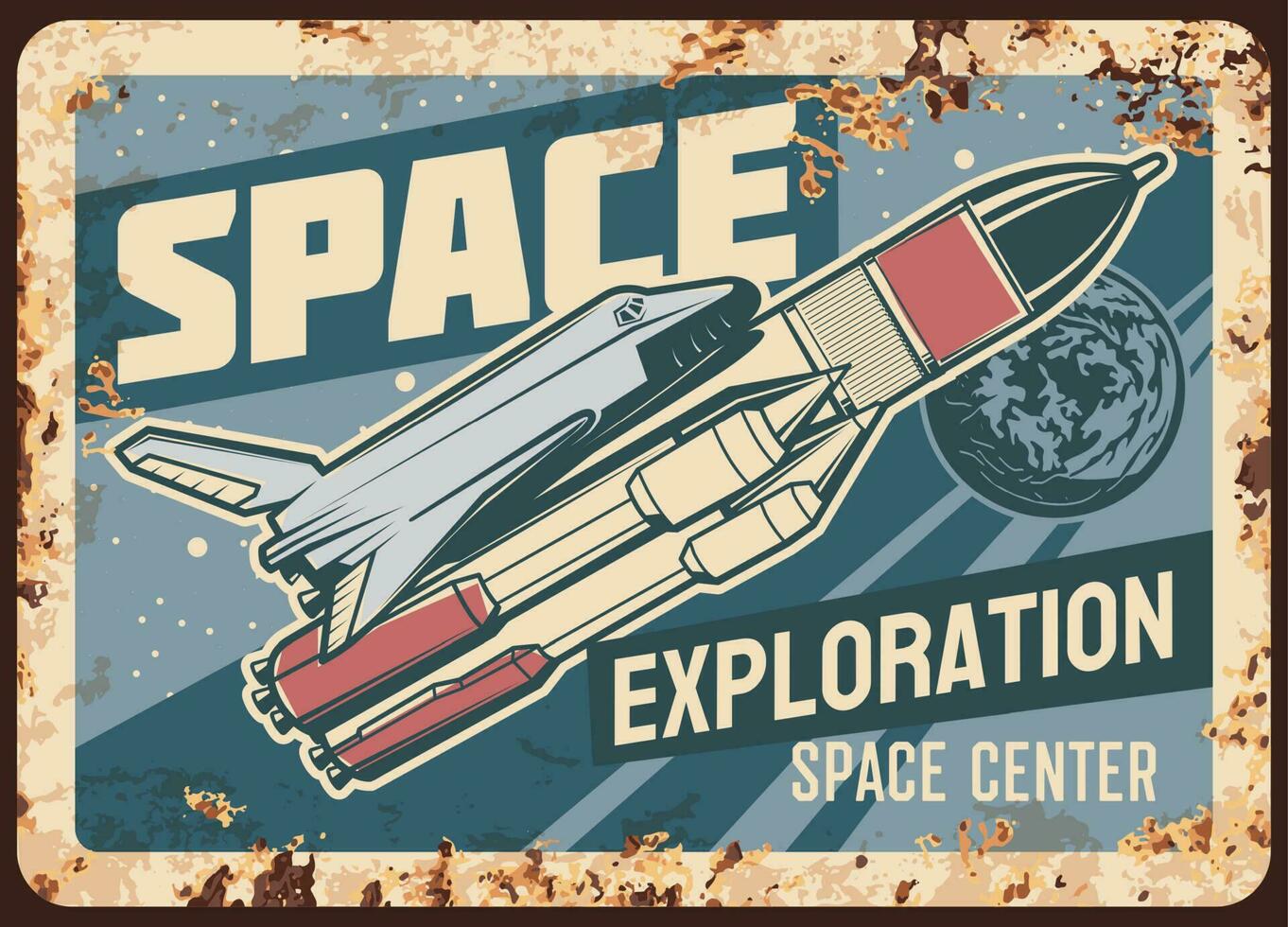 espacio exploración centrar vector oxidado metal plato