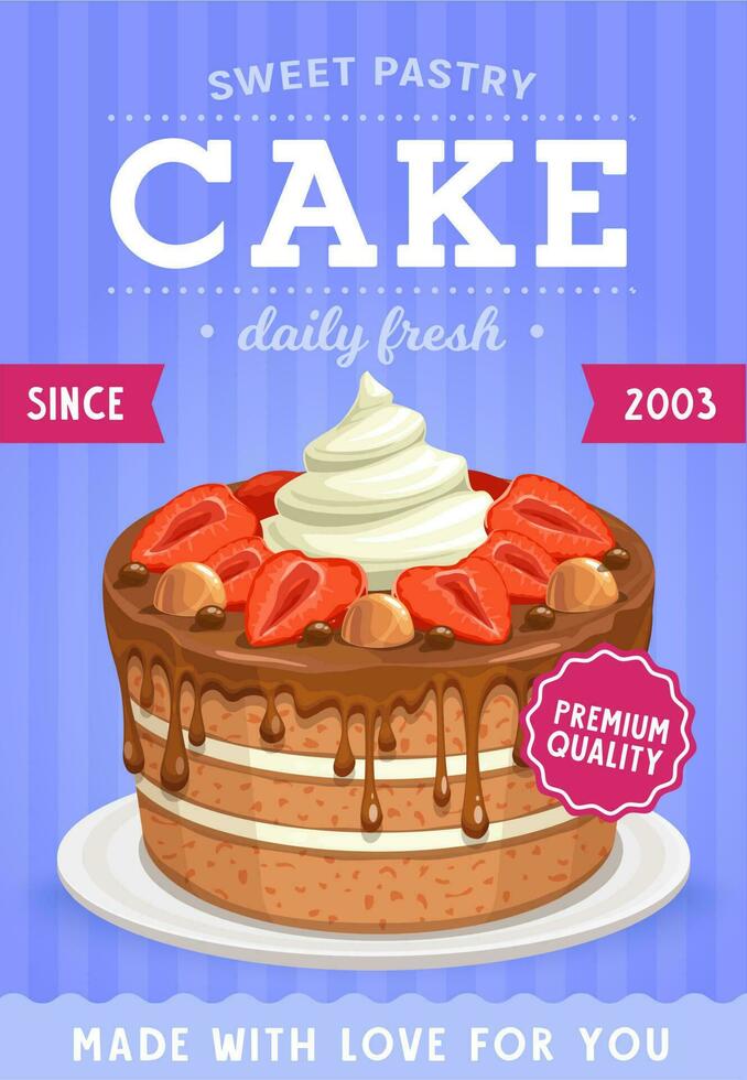 Cakes, sweet pastry and desserts, vector bakery