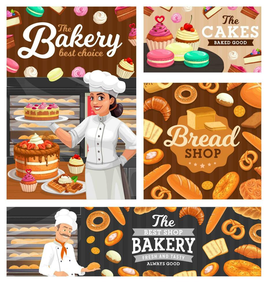 panadería, pan, Pastelería tienda panadería con dulce comida vector
