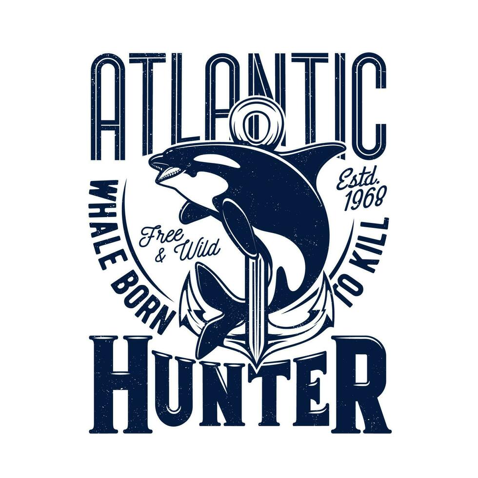 asesino ballena camiseta imprimir, mascota para marina club vector
