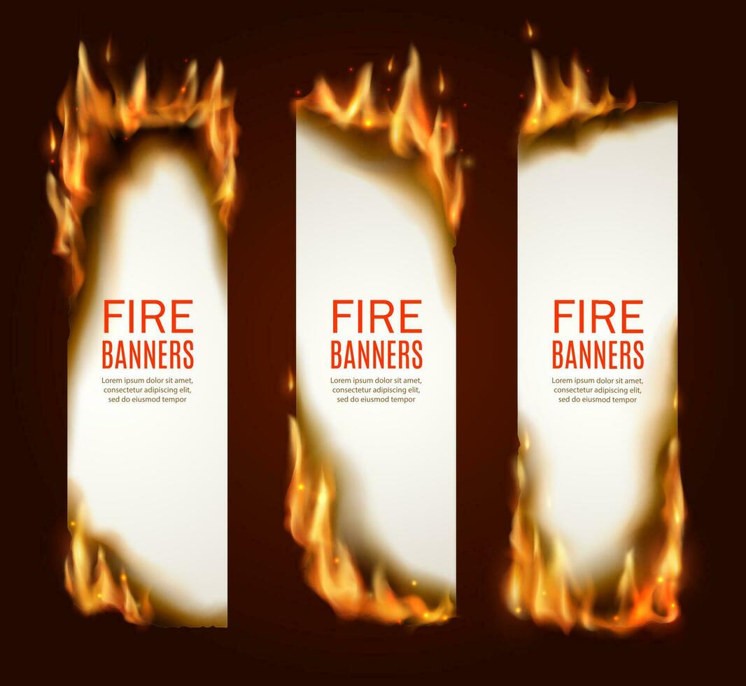ardiente papel vertical pancartas, paginas con fuego vector