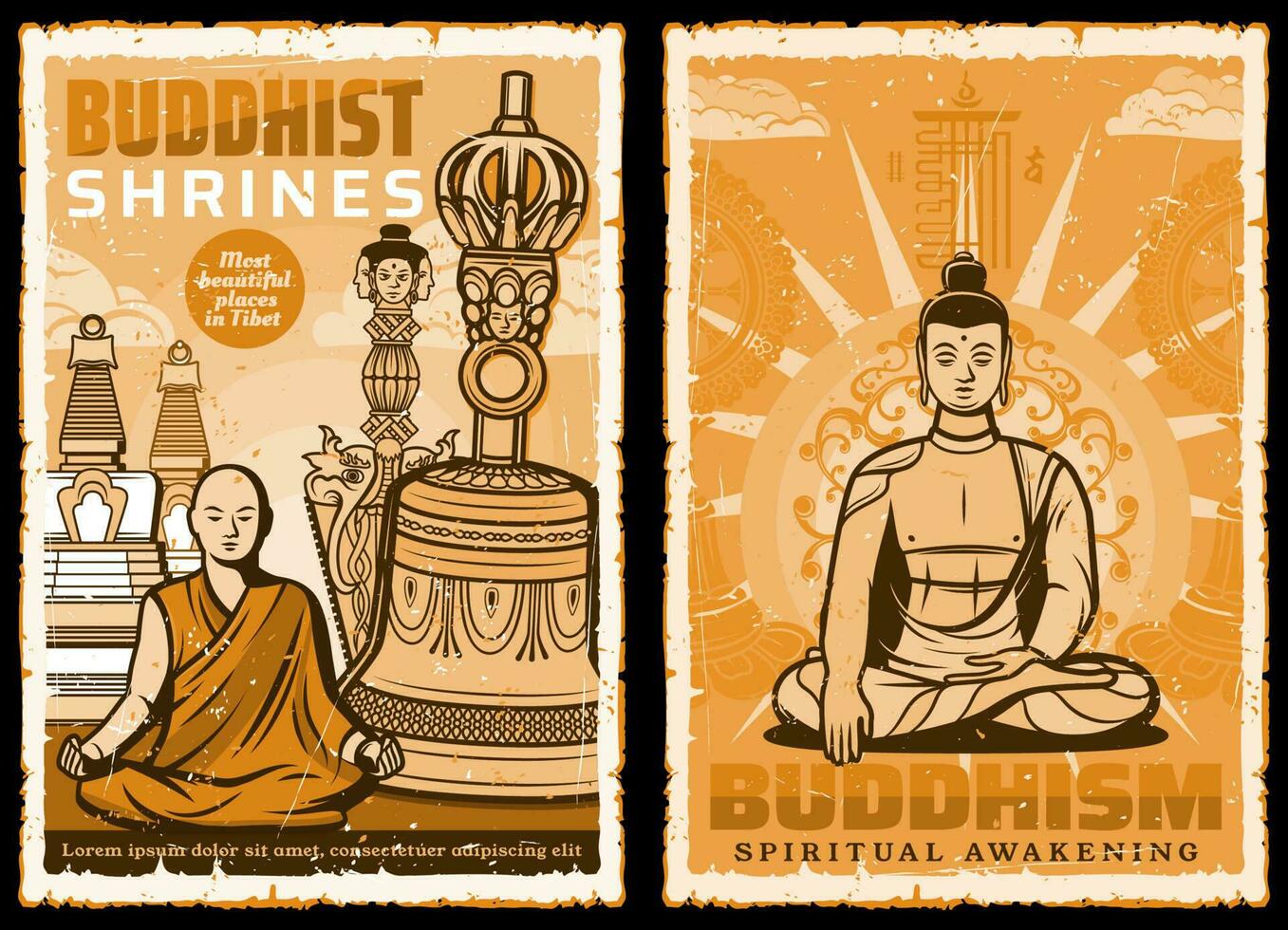 Buddhist shrines posters with Buddha or Tibet monk vector