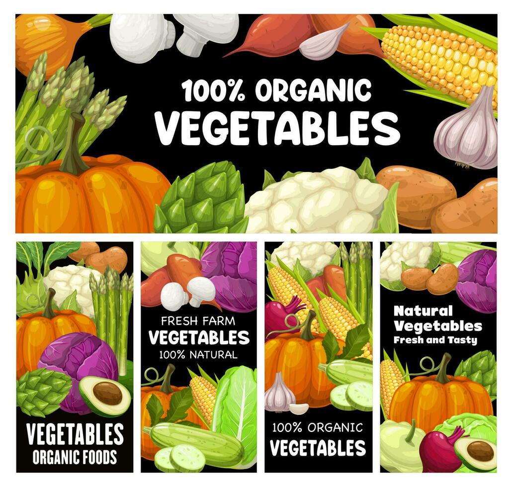 Vegetables vector banners farm organic raw veggies