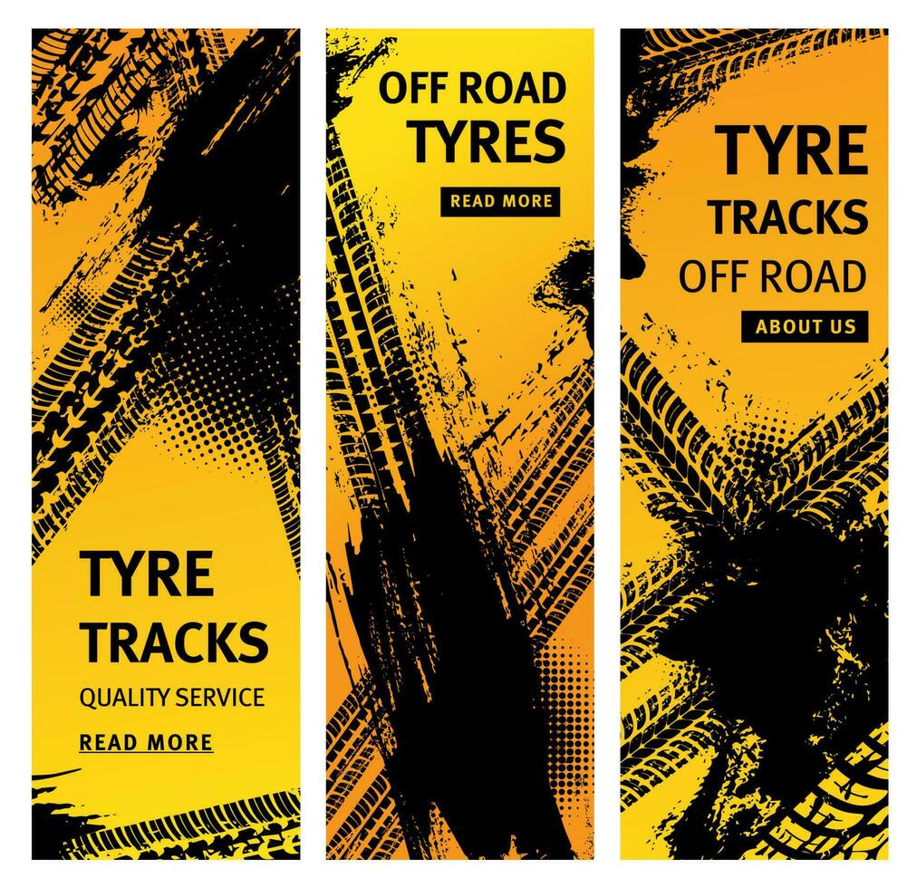 Tire prints, car offroad tyres with grunge marks vector