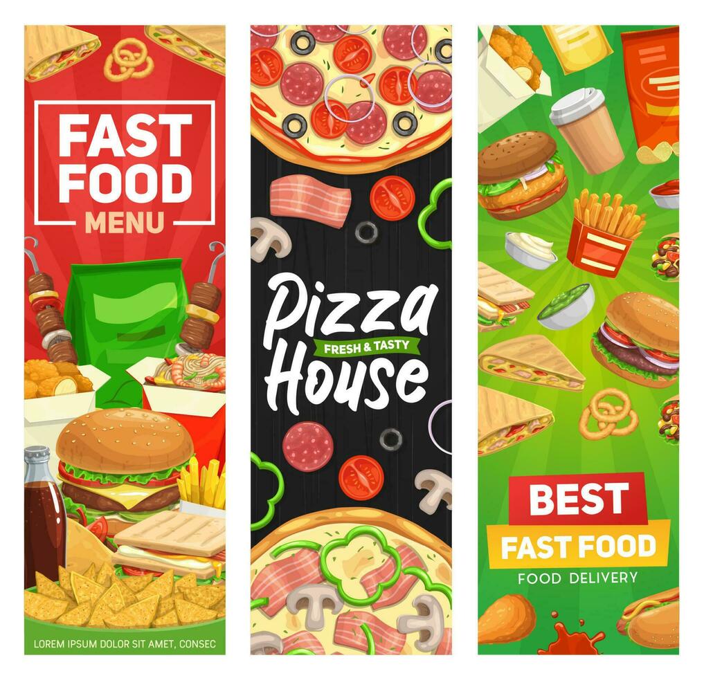 Fast food banners burgers fastfood restaurant menu vector