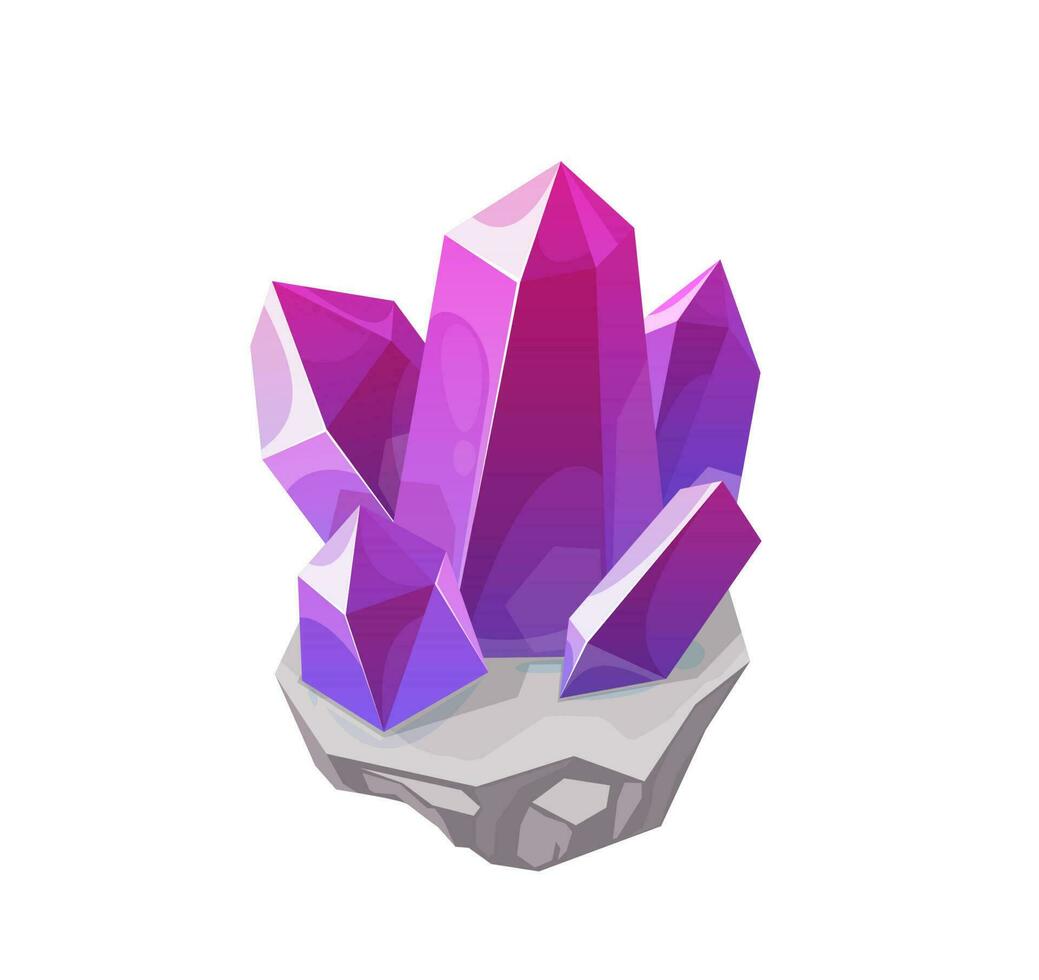 Purple magic crystal, gemstone vector rock or gem