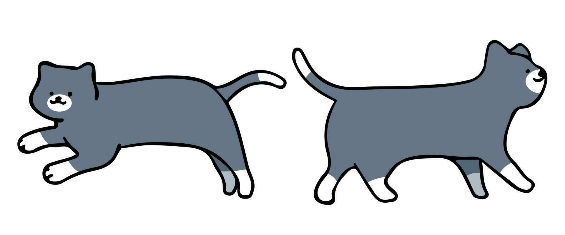 A cat in an outline style character design and a flat design style minimal vector illustration.