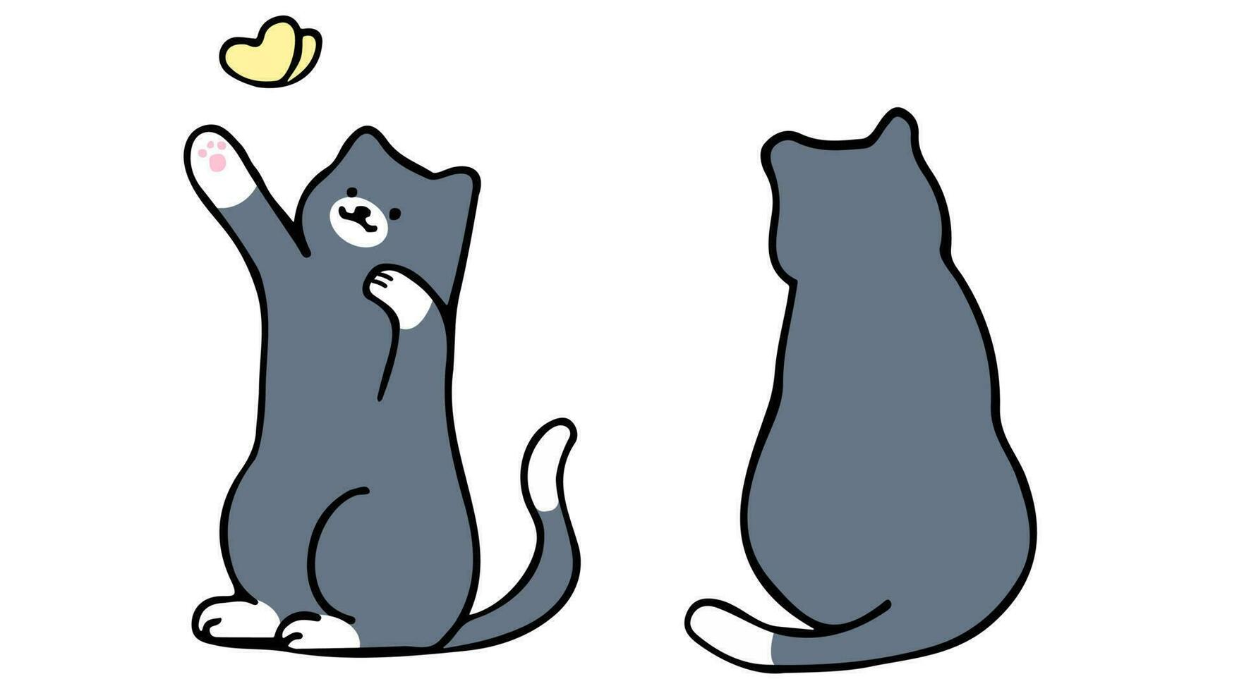 A cat in an outline style character design and a flat design style minimal vector illustration.