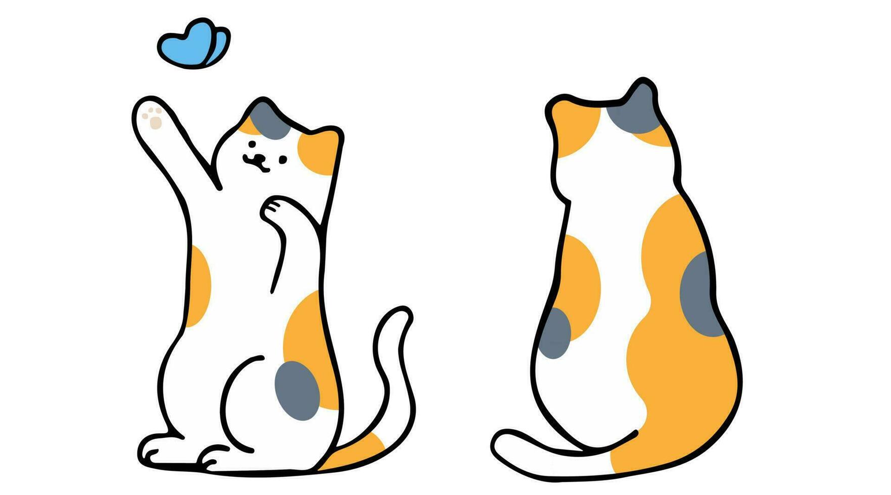 A cat in an outline style character design and a flat design style minimal vector illustration.