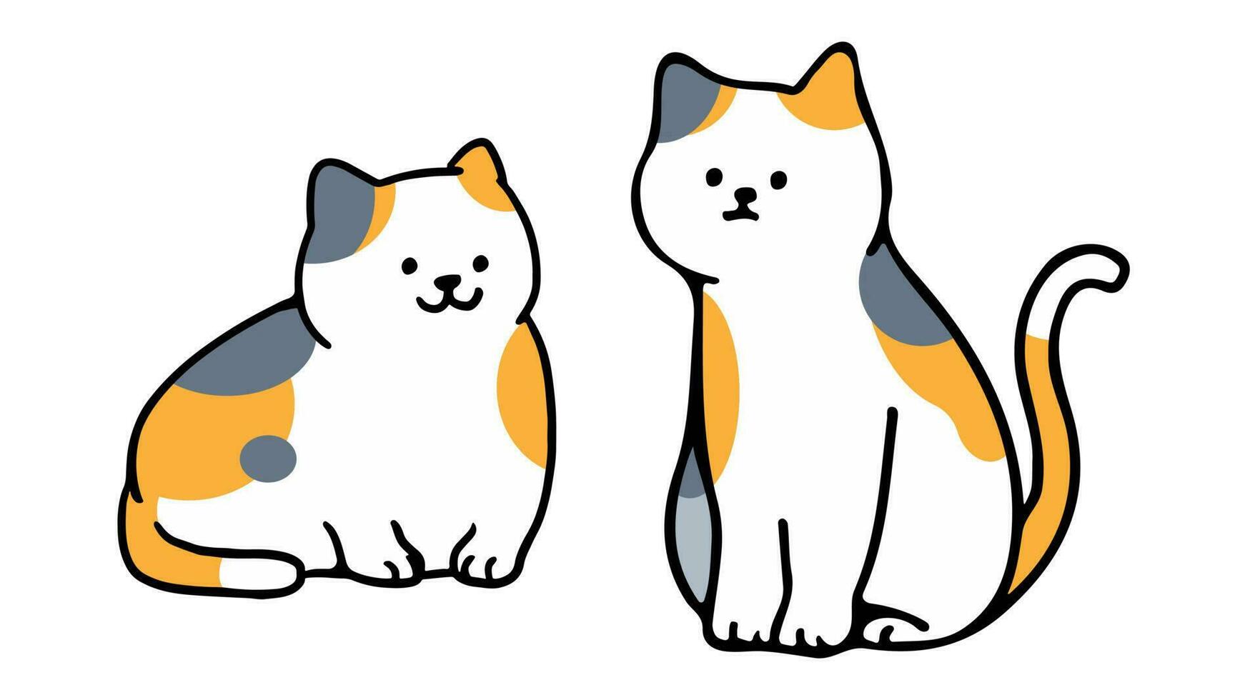 A cat in an outline style character design and a flat design style minimal vector illustration.