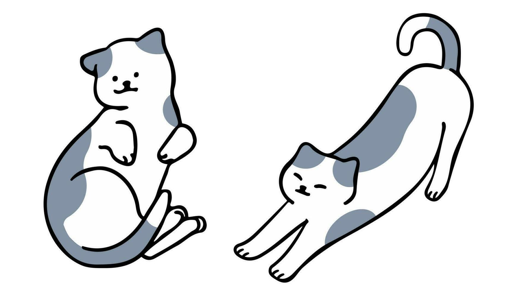 A cat in an outline style character design and a flat design style minimal vector illustration.