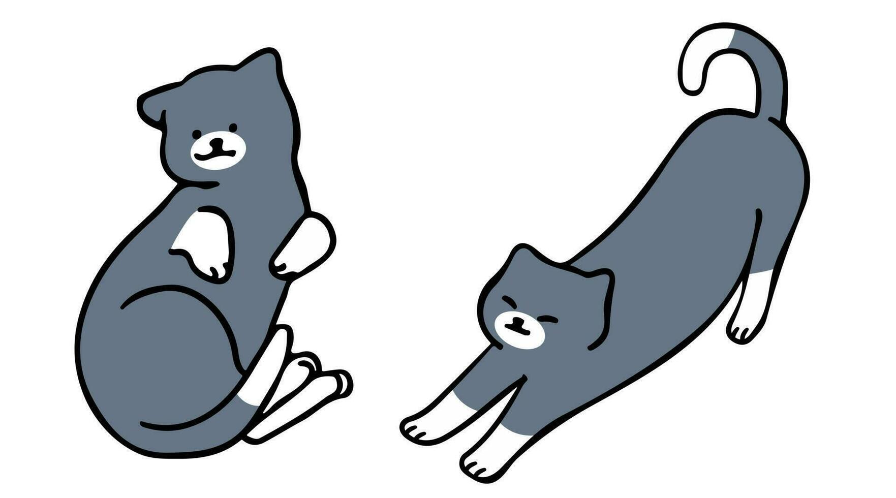 A cat in an outline style character design and a flat design style minimal vector illustration.