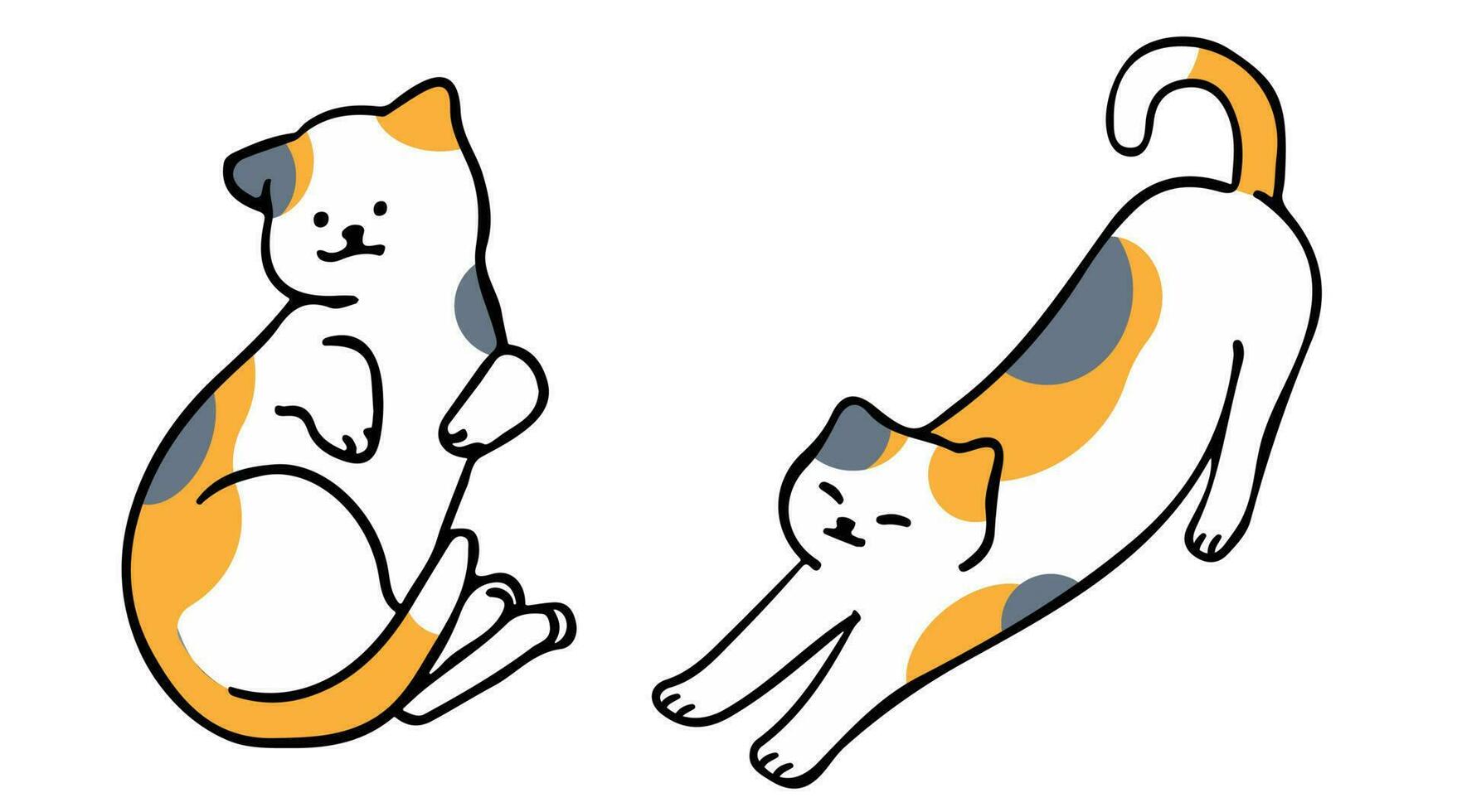 A cat in an outline style character design and a flat design style minimal vector illustration.