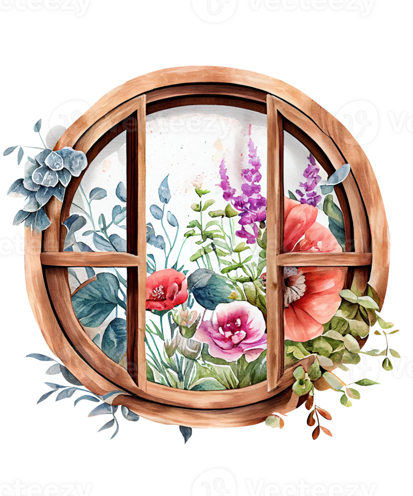 Blumen- Fenster Aquarell Clip Art ai generativ png