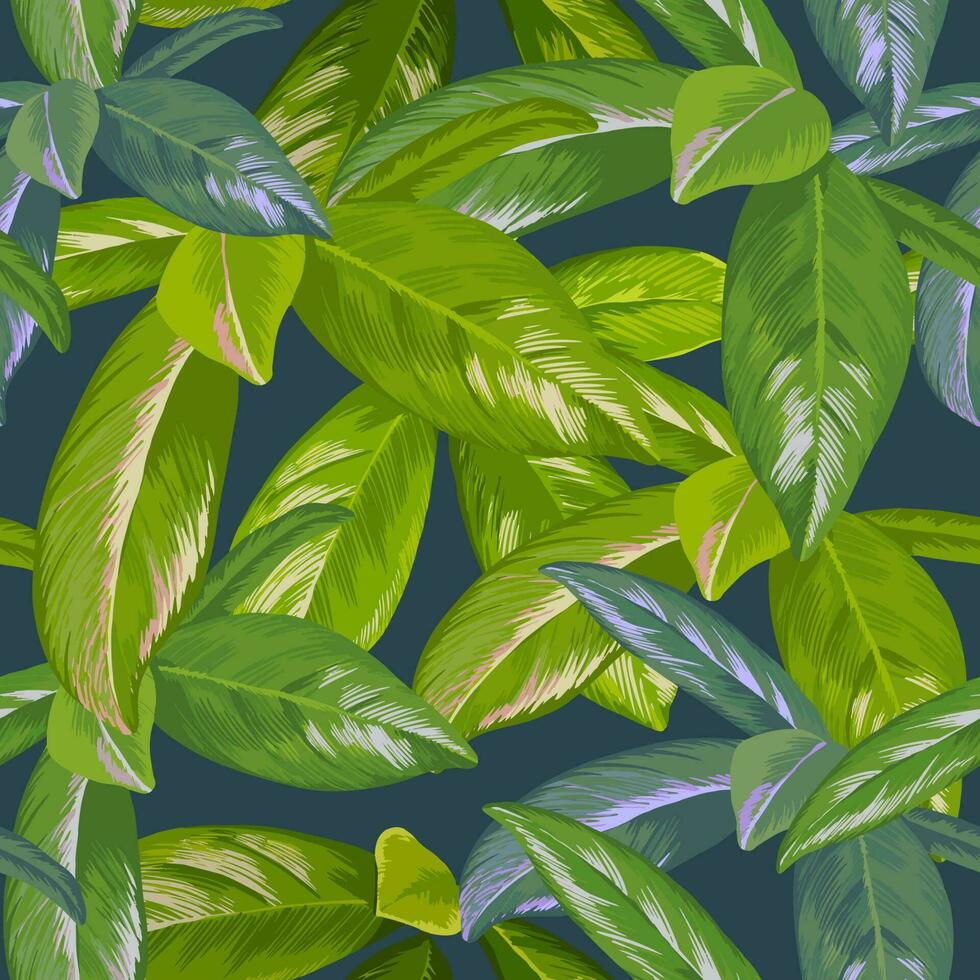 Tropical pattern with madder family leaves. The Rubiaceae plant on dark blue background vector