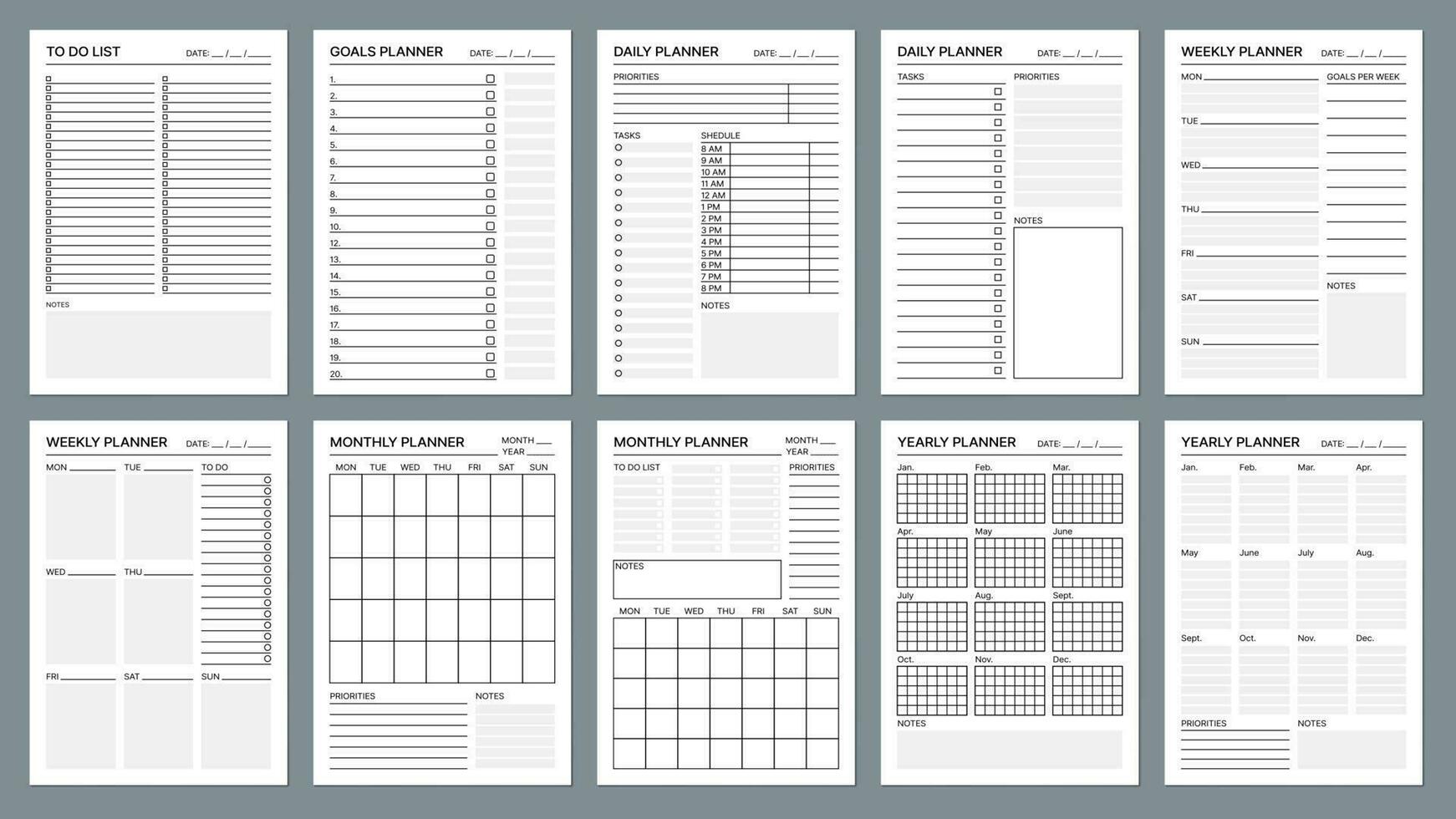 Planner page templates, daily organizer template vector