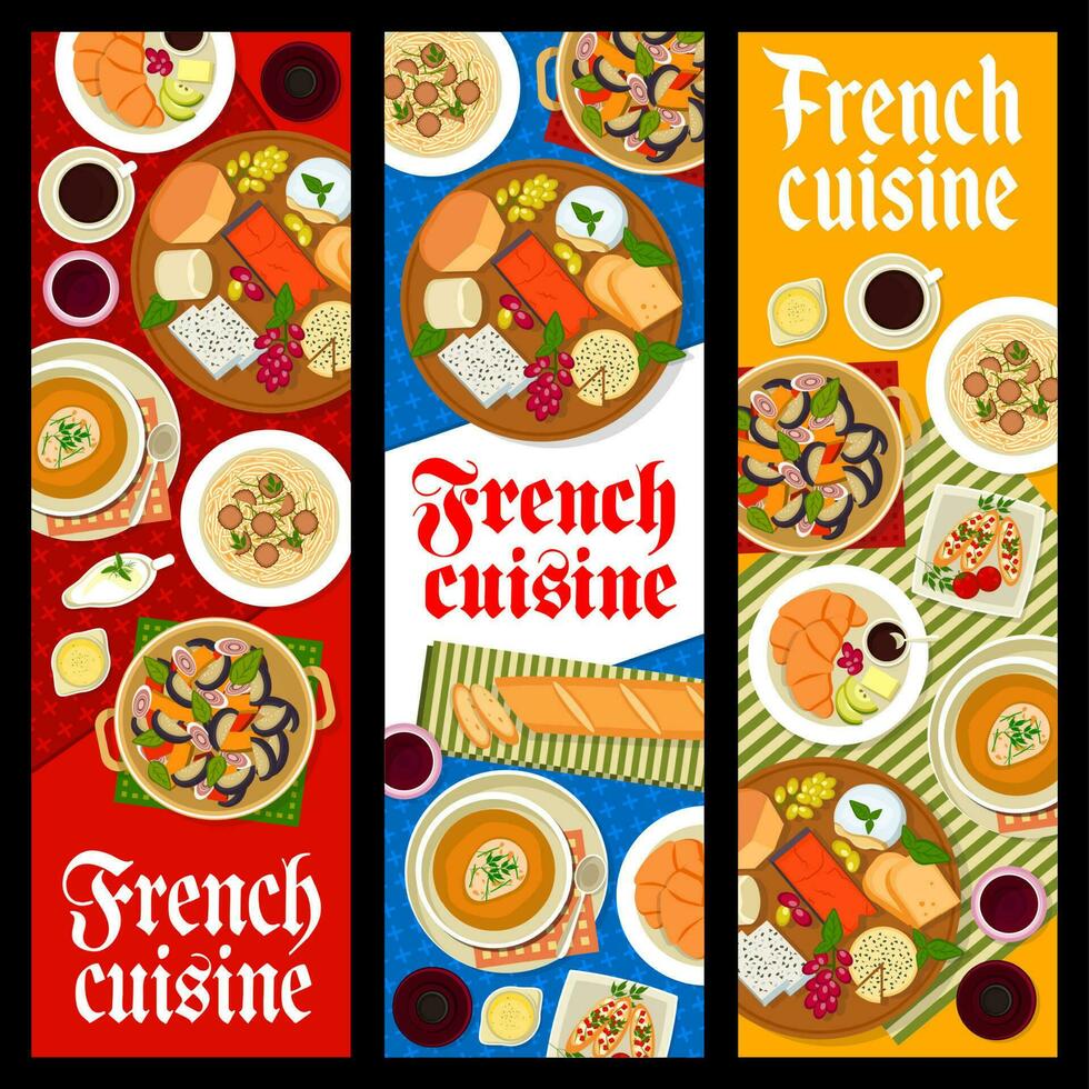 French cuisine banners with breakfast dishes vector