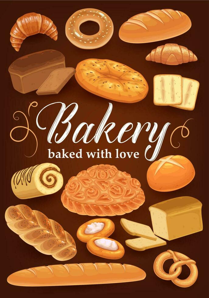 Bakery bread, pastry cakes and desserts, croissant vector