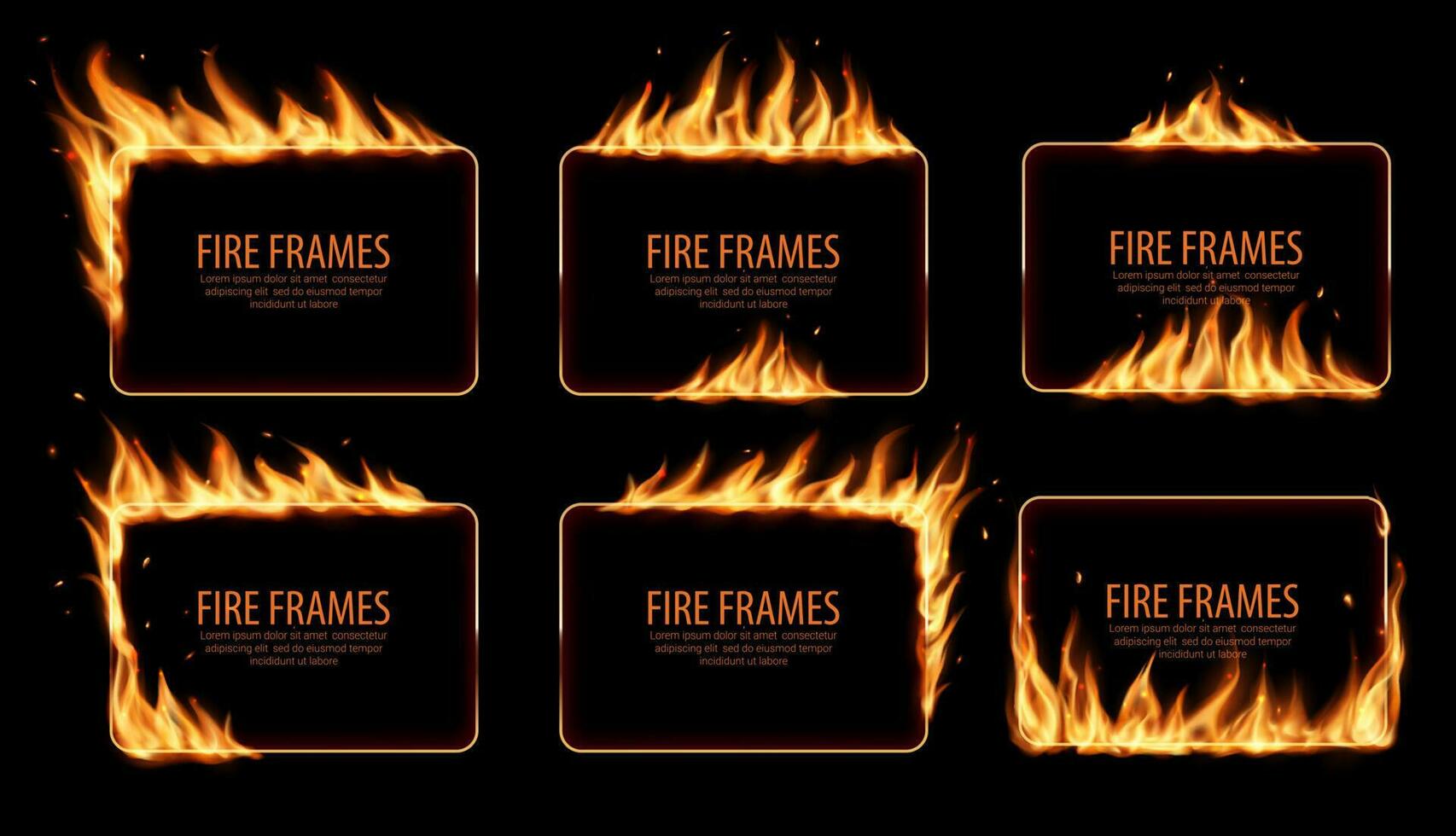 rectangular fuego marcos, vector ardiente fronteras