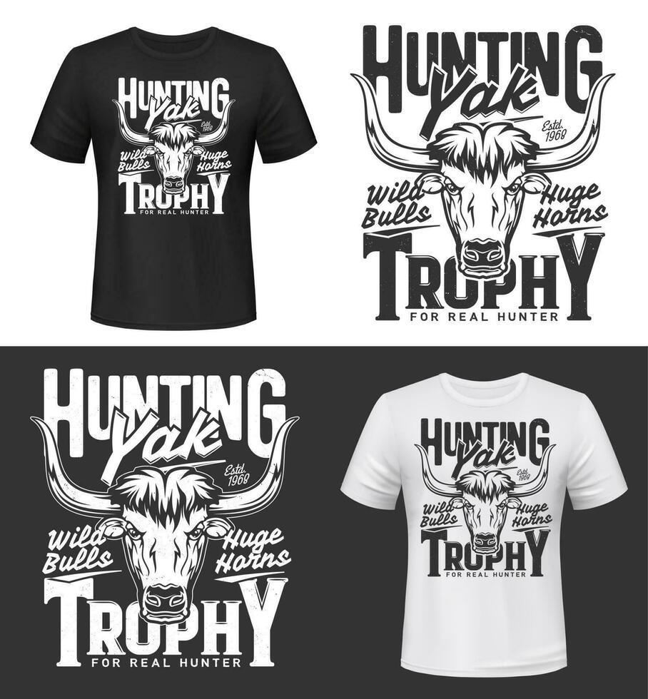 Bull yak, hunting club t-shirt print mockup vector