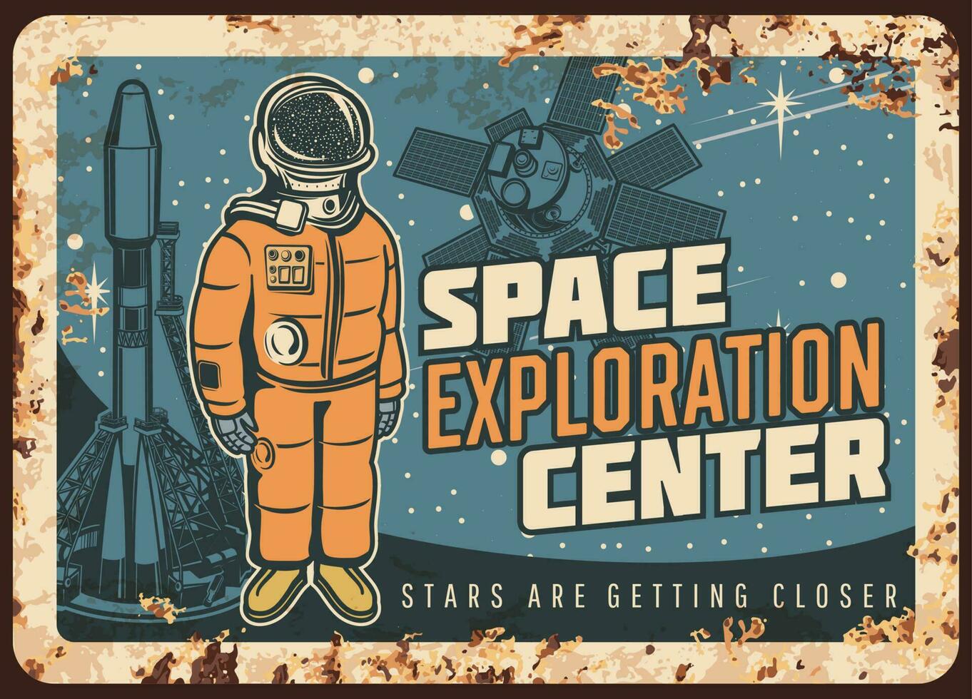 Space exploration center vector rusty metal plate