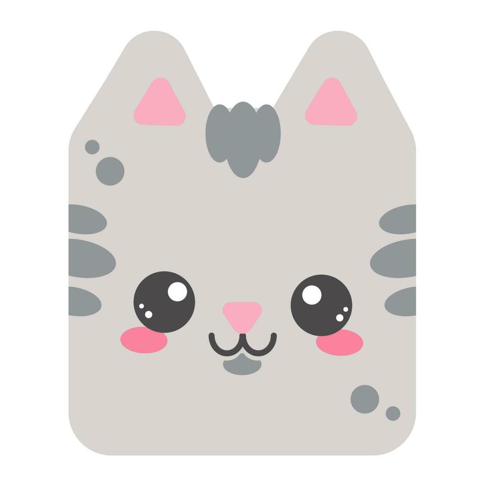 Cute square cat face. Cartoom head of animal character. Minimal simple design. Vector illustration