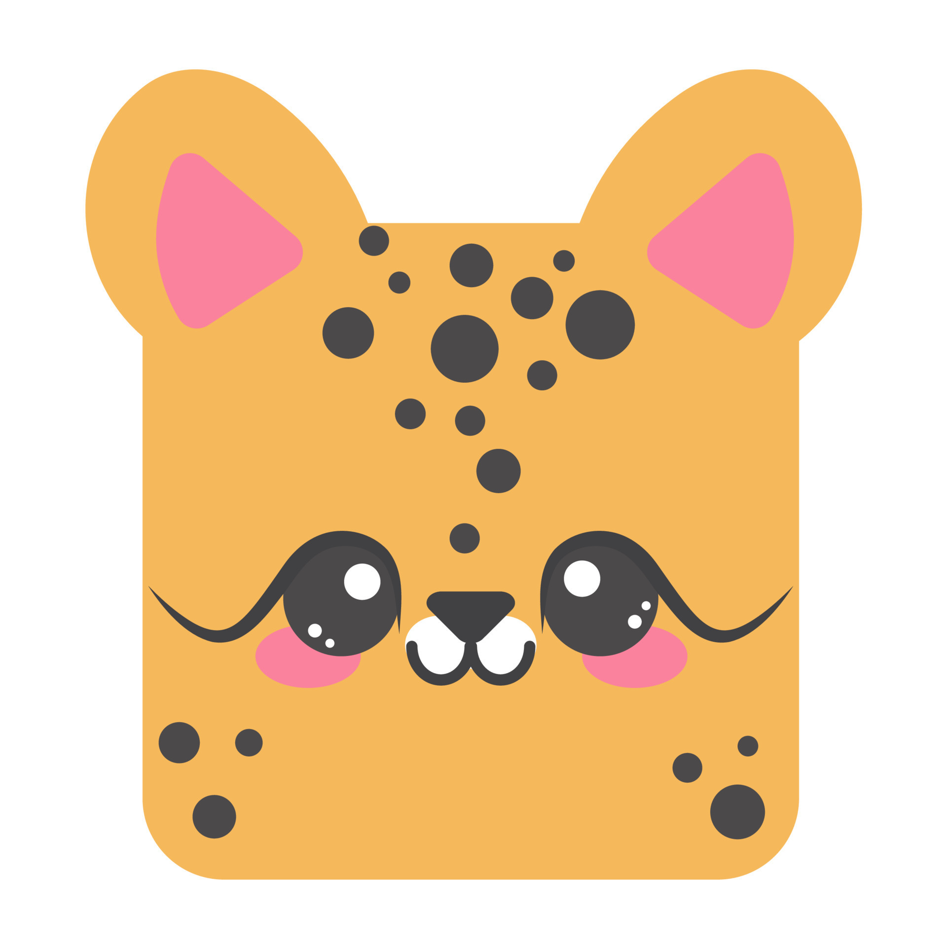 Cute square cheetah face. Cartoon head of animal character. Minimal