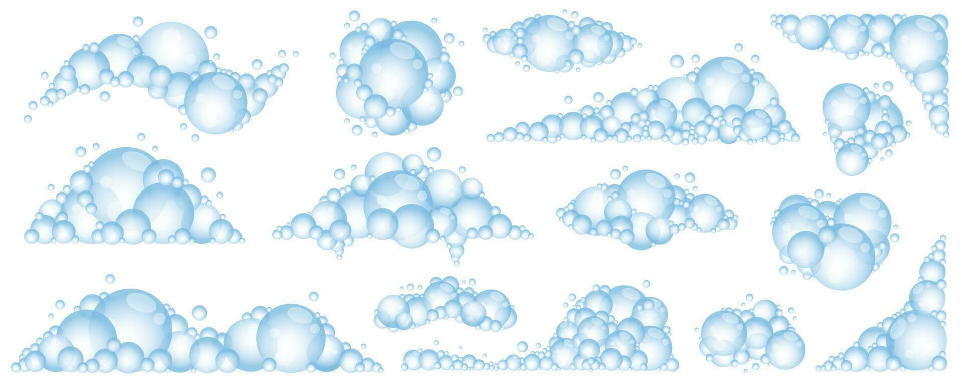 Soap foam bubbles. Cartoon bath suds of shampoo. Vector illustration isolated on white background