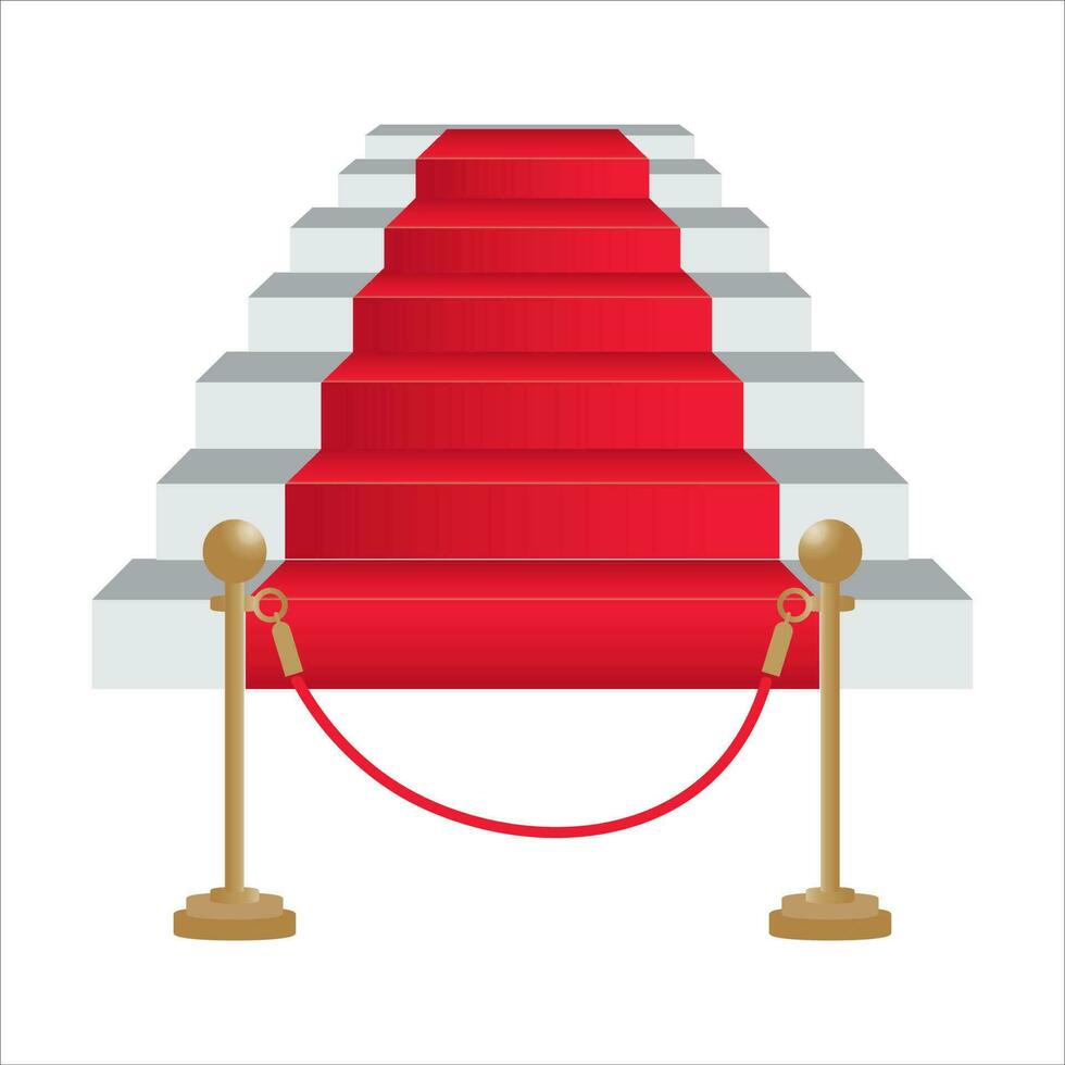 rojo alfombra en escalera con barandilla vector, ilustración, símbolo vector