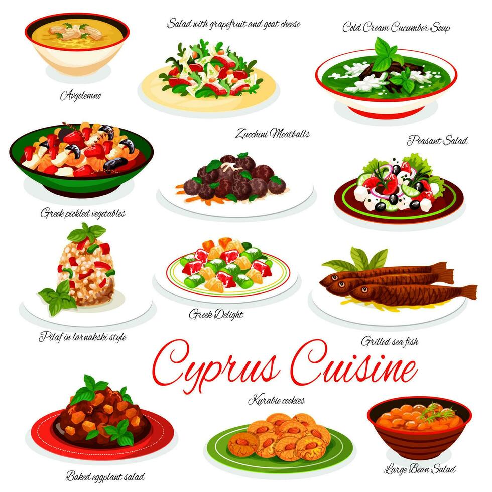 Cyprus cuisine vector menu Cyprian national dishes