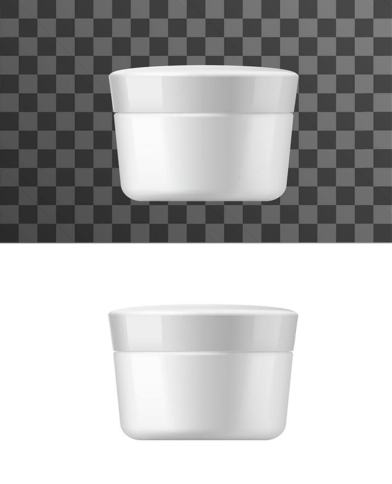 Cream jar, white tube isolated vector mockup