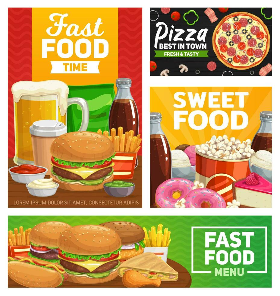 Fast food combo meals vector posters and banner