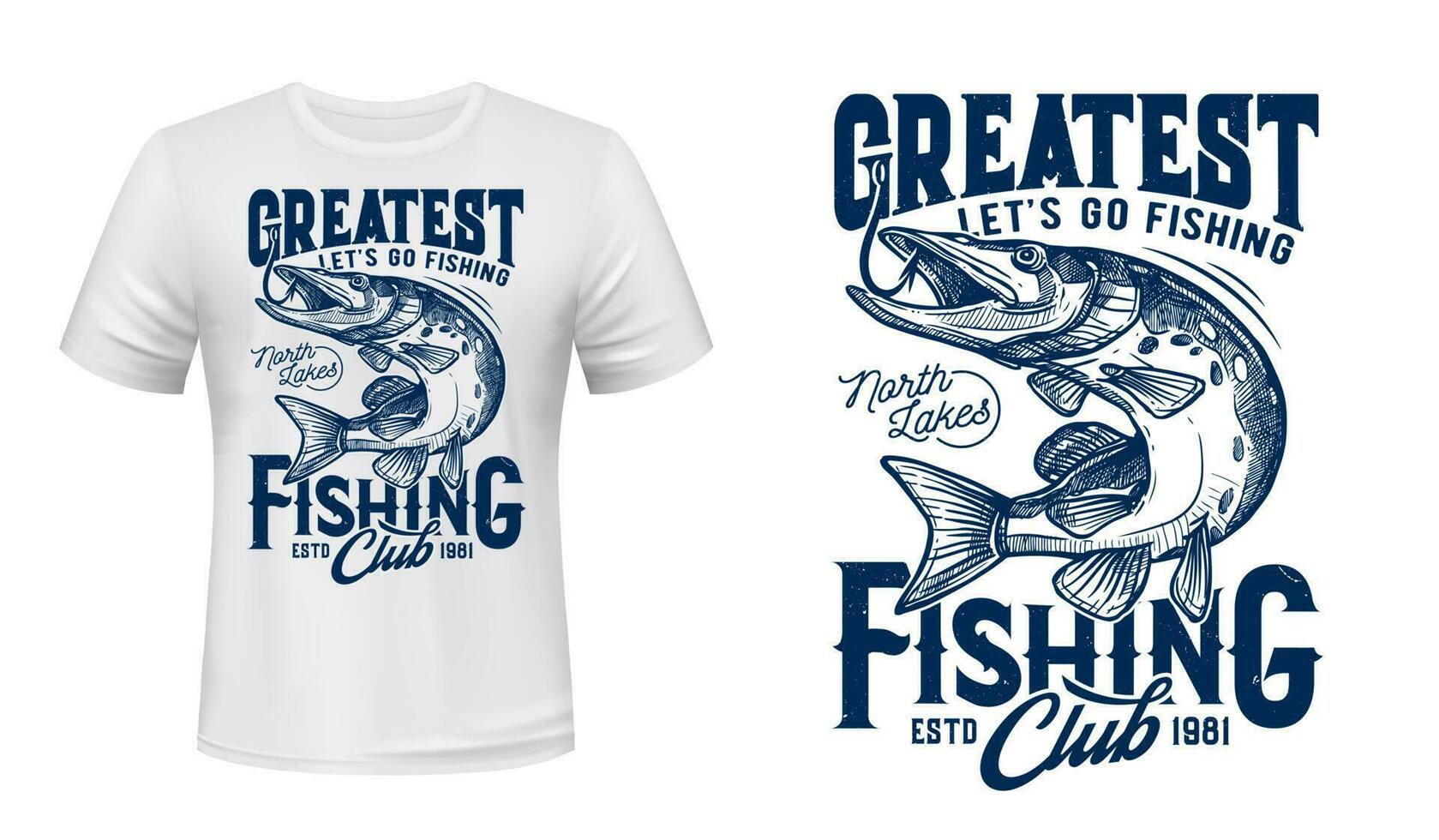 Northern pike on hook t-shirt vector print mockup