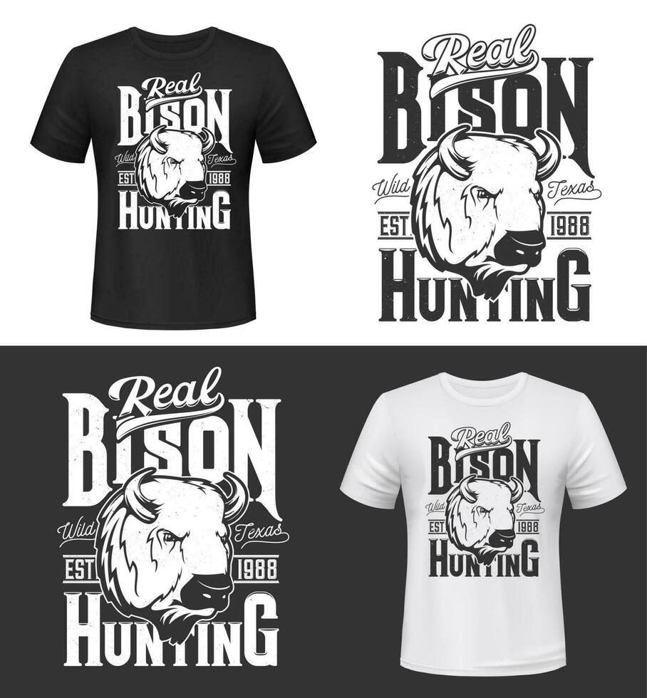 Bit trophy bison hunting retro t-shirt prints vector