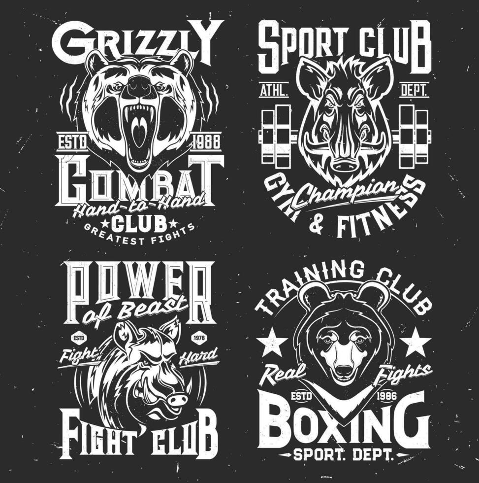 Tshirt prints with bear and boar, vector mascots