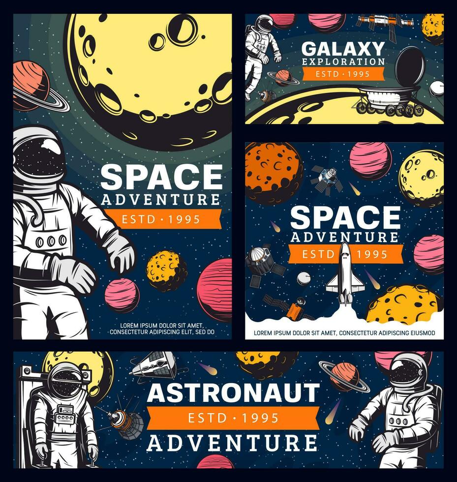 Astronaut space adventure cosmonaut in outer space vector