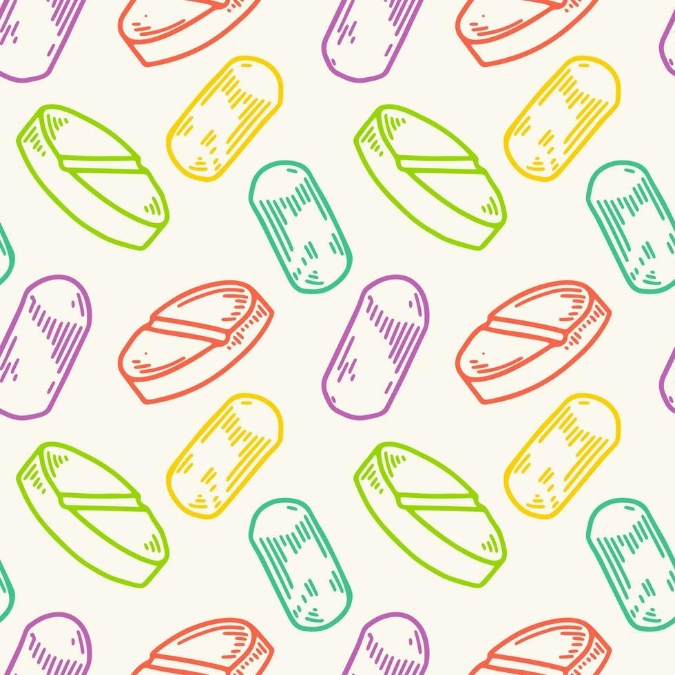 pastillas sin costura modelo. mano dibujado vector antecedentes en garabatear bosquejo estilo. farmacia médico diseño