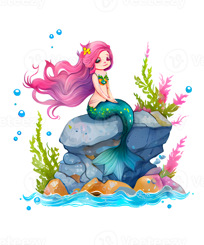 süß Meerjungfrau Aquarell Clip Art ai generativ png