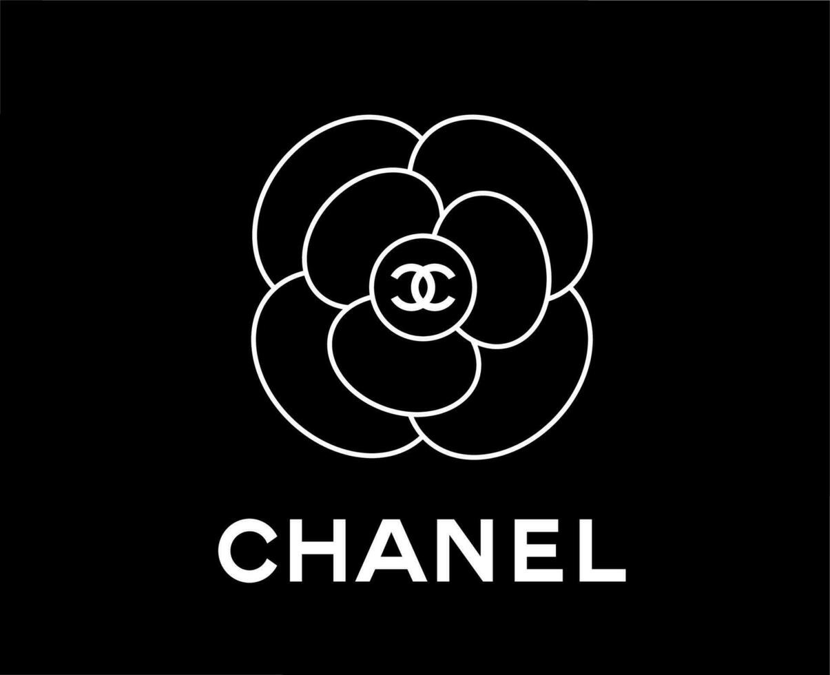 Chanel Symbol Logo Brand Clothes With Name White Design Fashion Vector Illustration With Black Background