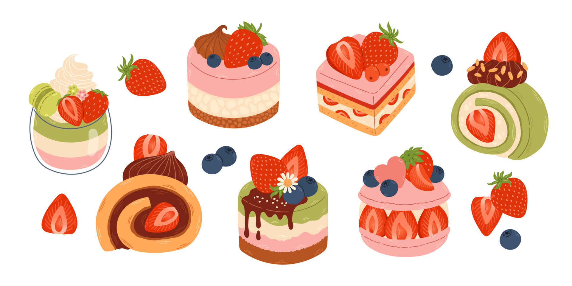 Premium Vector  Cute strawberry dessert kawaii food with cute