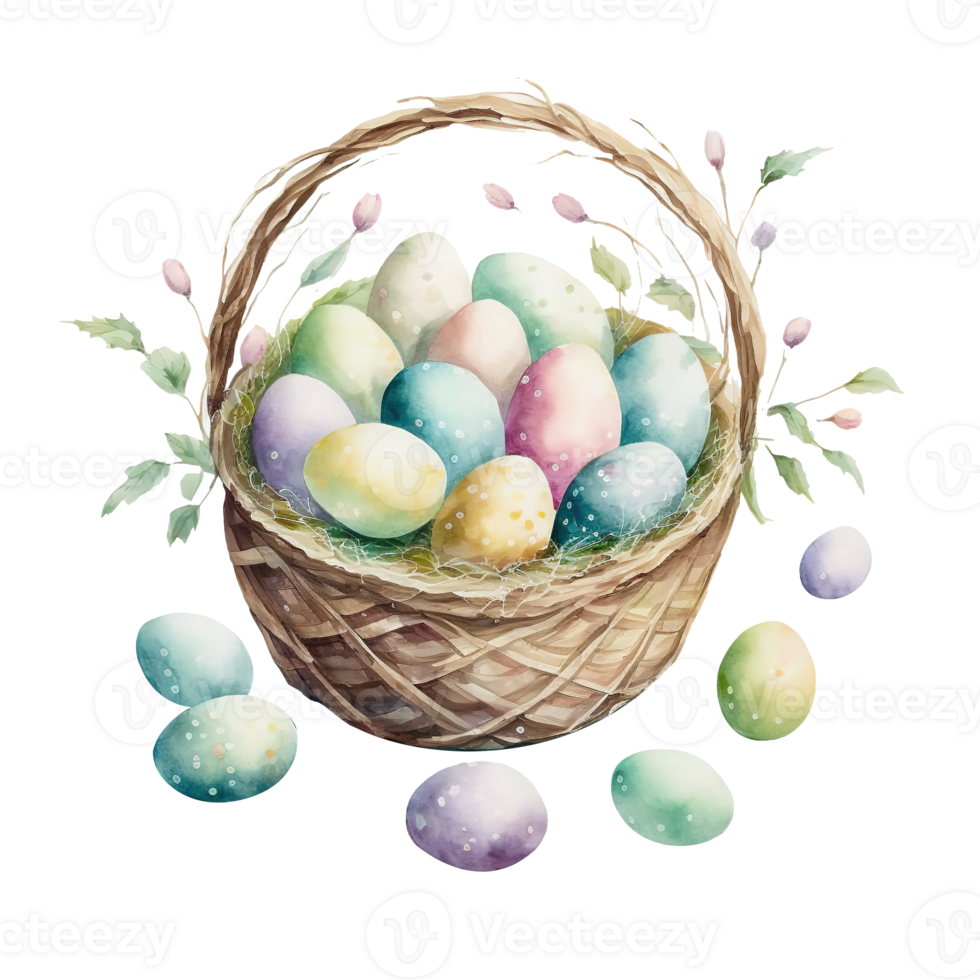 Free Pastel Easter Eggs Basket Watercolor ai generative 23400690 PNG
