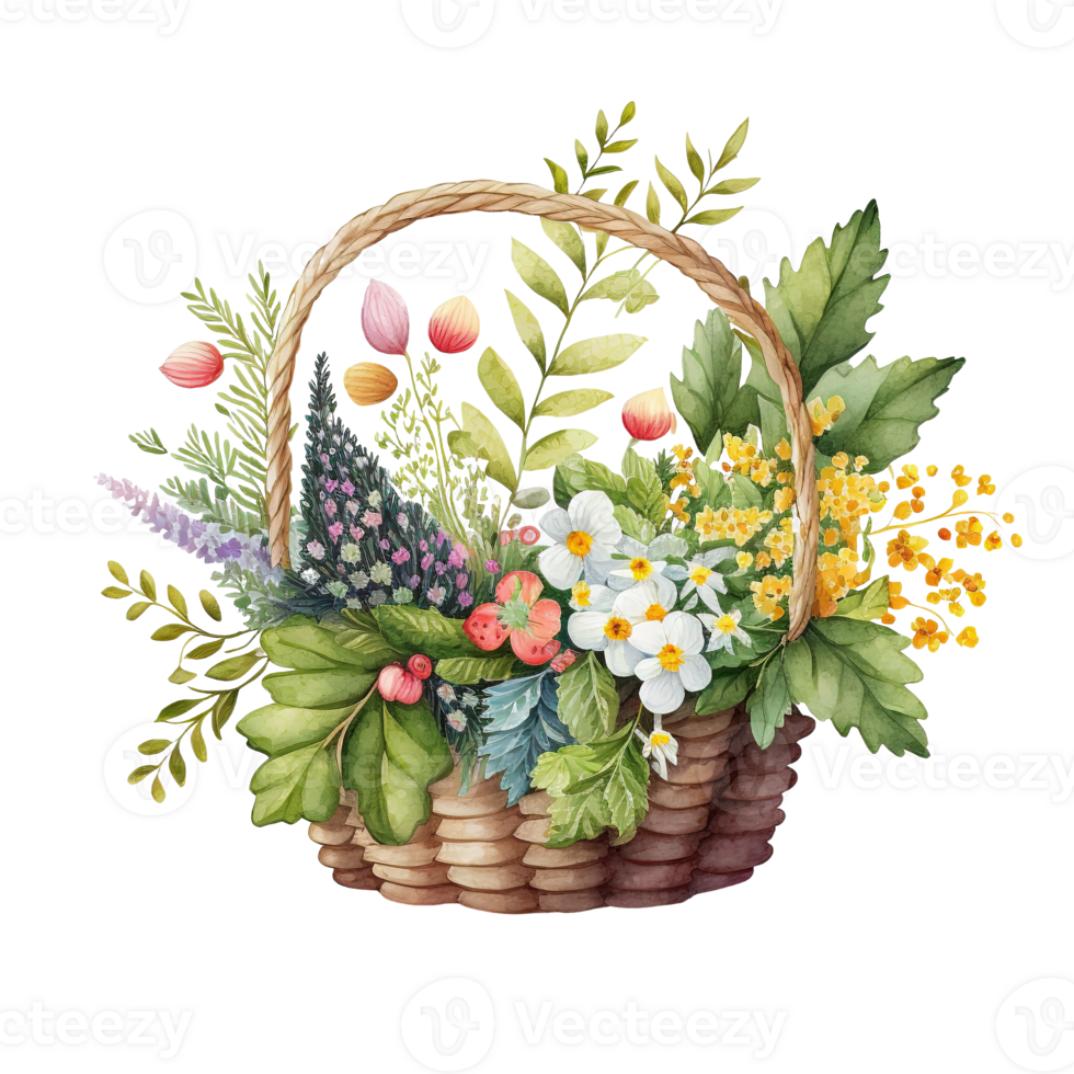 Spring Flower Basket Watercolor png
