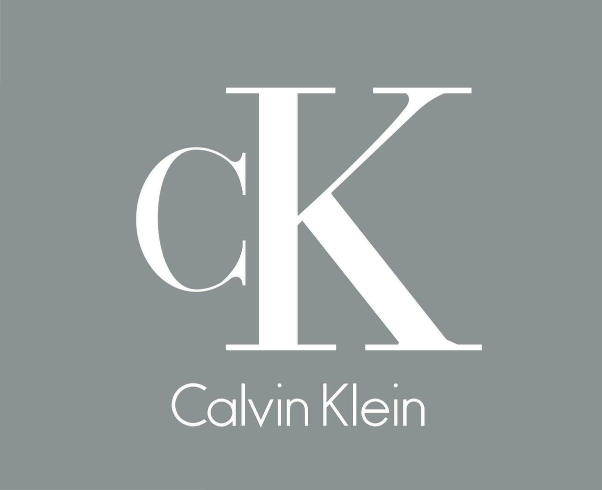 Calvin Klein Brand Clothes Symbol Logo With Name White Design Fashion Vector Illustration With Gray Background