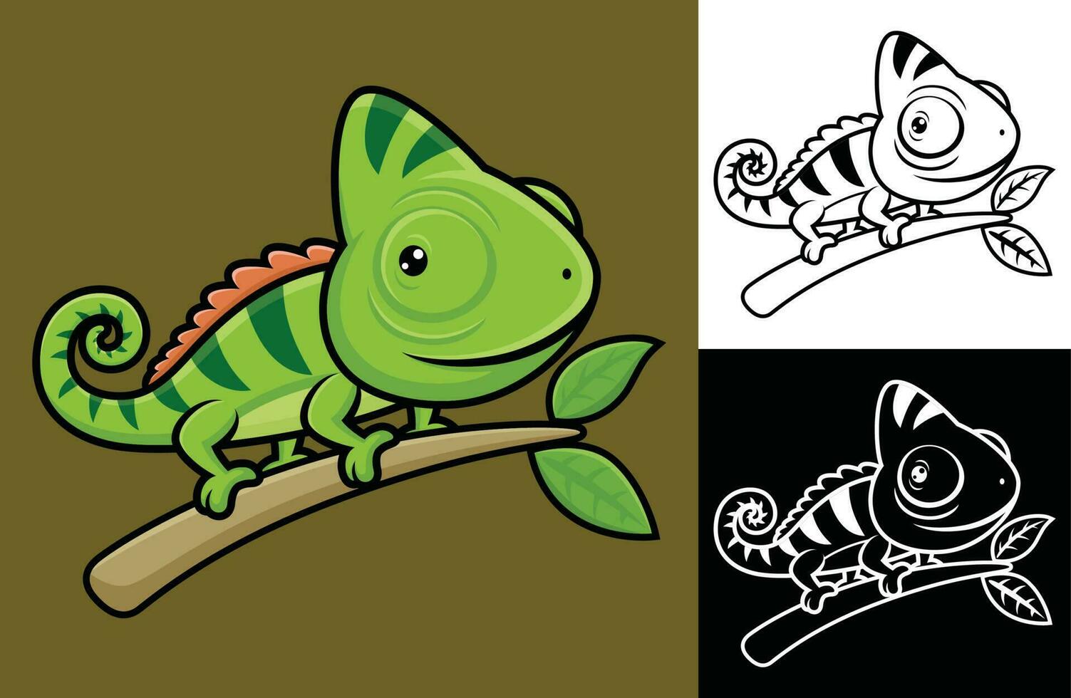 gracioso camaleón en árbol sucursales. vector dibujos animados ilustración en plano icono estilo