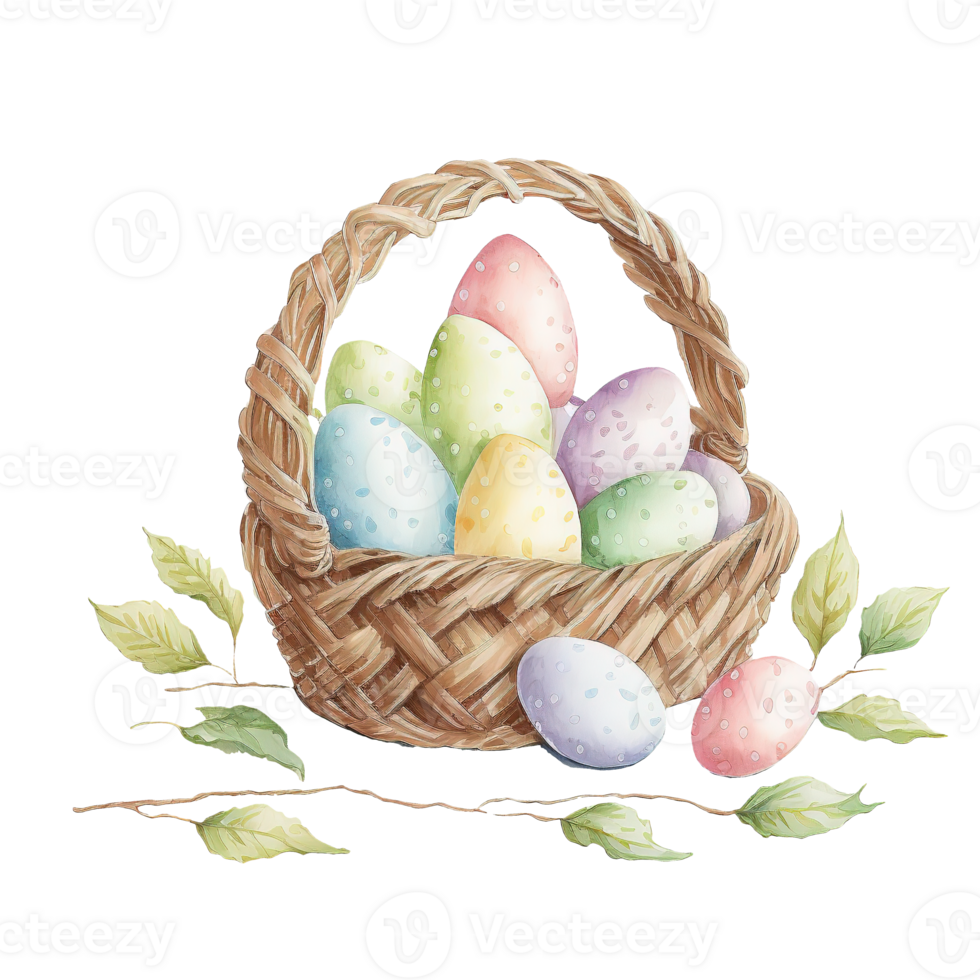 Free Pastel Easter Eggs Basket Watercolor ai generative 23400991 PNG ...